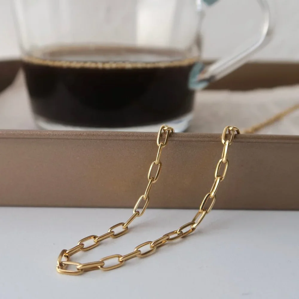 NEW 18K Gold Plated O Link Chain Paper Clip Necklace